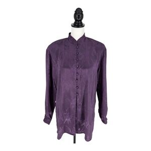SALE VTG Y2K TESS Satin Blouse Women Medium Purple Jacquard